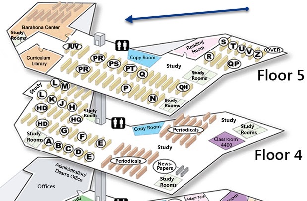 Map showing location of the Barahona Center on the fifth floor of the Kellogg building of CSUSM