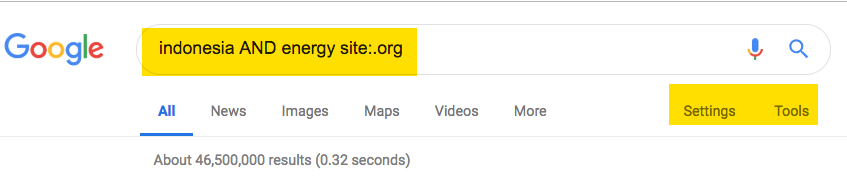 Advanced Google search strategy for Indonesia AND Energy limited to .org domains Advanced Google search strategy for Indonesia AND Energy limited to .org domains
