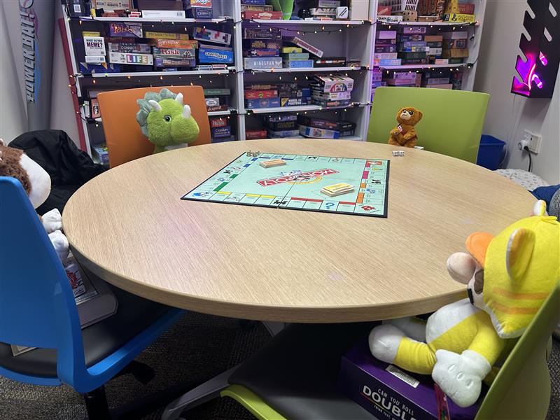 Image: Stuffed animals sitting around a table