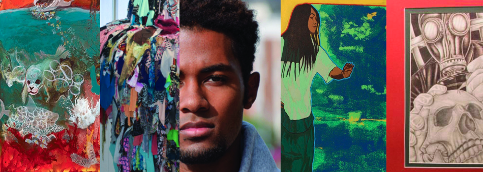 Artwork from previous Context exhibits, including paintings, photography, and fiber installation.